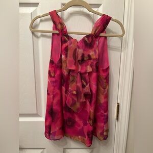 Loft feminine pink floral top with detail in front panels & back tie XS